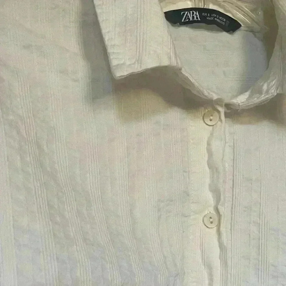 Zara Cropped Button Down Beige Cream Top Size Small - Picture 2 of 6